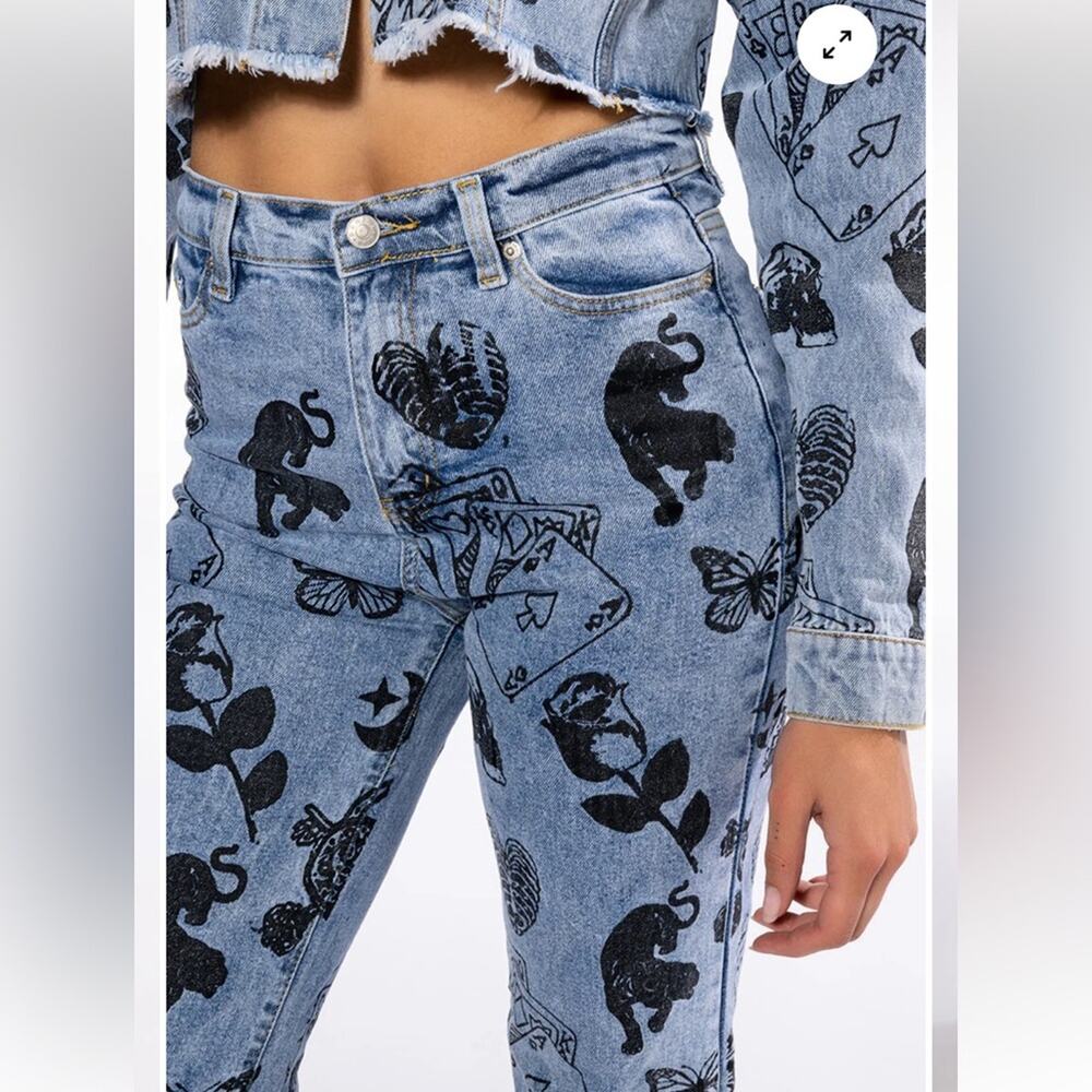 Women's Blue Patterned Jeans Size 7